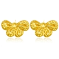 Textured gold butterfly stud earrings made of stainless steel with a beaded grain finish - Butterfly Grainy Embossed