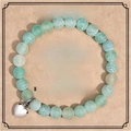 Handmade friendship bracelet with light green natural stones and silver heart pendant - Weathered Green Agate + Friendship Card