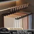 Space-saving black metal non-slip open-end pants hanger for organized wardrobe storage - Goose-neck Anti-slip Pants Hanger / 10 Pieces Set / Classic Black