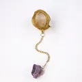 Golden 304 stainless steel tea infuser featuring a natural raw amethyst stone pendant - Amethyst (Gold)