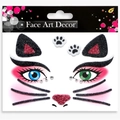 Cat-themed Halloween face art stickers with glitter ears and rhinestones in package - Cat Paw Prints