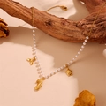 Collana di perle in acciaio inossidabile con pendenti dorati di cavalluccio marino e tartaruga - Collana di Perle Cavalluccio Marino (H616)