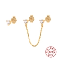 Set di orecchini in argento S925 dorato con perla, zirconi e catena a nappa con pendente - Oro