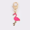 Detail of pink enamel flamingo pendant with a heart-shaped gold lobster clasp - Flamingo
