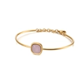 Minimalistischer 18k vergoldeter Edelstahl Armreif mit pinkem Zirkonia und Kette - Rosa Zirkonia (KB120131-KHY)