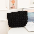 Puffy bubble textured black canvas cosmetic bag for portable makeup storage - Black