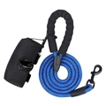 Reflective blue round dog leash with foam handle and portable waste bag dispenser - Black Bag + Blue Reflective Leash