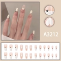 Franse stijl lange trapeze plaknagels in nude roze en wit met hartjes en stippen - A3212 (Lijm Type)
