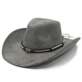 Vintage grey faux suede western cowboy hat with brown leather band and gold anchor buckle - M (56-58cm) / Medium Grey
