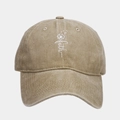 Detail of khaki cotton baseball cap with faith dandelion print and washed vintage texture - Khaki