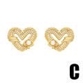 Elegant gold heart earrings featuring white crystals and a pearl drop ornament - Spade Heart Pearl Zirconia Style (C)