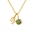 18K gold plated Virgo zodiac necklace with green peridot gemstone pendant - August