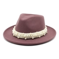 Sombrero fedora burdeos clásico de ala ancha con elegante banda de perlas decorativa - M (56-58cm) / Púrpura profundo