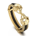 Pulsera de calavera para hombre en oro y cuero trenzado con diseño de estilo punk - Dorado