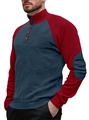 Herren-Strickpullover in Marineblau und Burgunderrot mit Raglanärmeln und Rippmuster - S / Navyblau/Weinrot