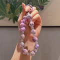 Handmade purple acrylic bead keychain with iridescent stars and cute rabbit charm pendant - Purple Rabbit