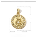 Macro view of gold spiral seashell pendant with zircon, 16x23mm copper jewelry piece - Spiral Pattern Round