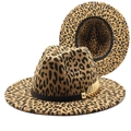 Classic leopard print wide brim wool fedora hat with gold leaf buckle and black band - M (56-58cm) / Gold Metal Leaf Decor Black Belt Leopard Fedora (13)