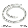 Poliertes Silber Edelstahl Gliederkette Halskette 650x9mm auf weißem Hintergrund - Stahl (650x9mm)