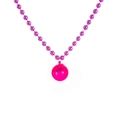 Close-up of vibrant pink disco pendant with purple beaded chain for retro party jewelry - Rose Red Disco Ball Pendant Bead Chain