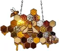 Acryl-Sonnenfänger mit Bienen und Waben-Motiv für Fensterdekoration mit Aufhängekette - Stil B-Bernsteinfarbene Wabe Bienen
