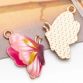 Rosa und gelber Emaille-Schmetterling Anhänger mit goldener strukturierter Rückseite - Rosa Bedruckter Schmetterling (16x24 mm)
