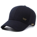 Navy blue twill baseball cap with golden Sports Style metal plaque and side detail - Metal Label Sports Blue