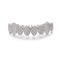 Macro shot of silver hip-hop grillz with pavé set clear crystals on white background - Silver (Lower Teeth)