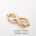 Polished gold infinity symbol charm for bracelets, stainless steel 45x16mm connector - Double Hole (KLJ517-Z)