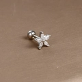 Orecchino a fiore in argento con zircone marquise e chiusura a vite con sfera - Argento Zirconia Bianca (Fiore)