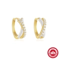S925 sterling silver gold hoop earrings with white enamel and sparkling zircon accents - Gold-White Enamel