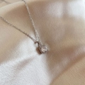 Silver square halo necklace with a round brilliant-cut zircon on champagne silk fabric - Titanium Steel/Zircon / X447 Silver Halo Square