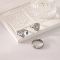 Driedelige zilveren ringenset van titaniumstaal met ster-, maan- en kroonpatronen - J624-2-Zilver Edelsteen 3-delige Set / Zilver