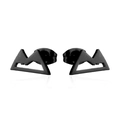 Macro detail of black hollowed mountain stud earrings with smooth matte finish - Matte Black