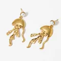 Artistic gold jellyfish earrings with pearls and liquid metal texture on white background - Gold Style (D3093)