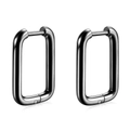 Minimalist 10MM rectangular stainless steel hoop earrings in mirror black finish - Black