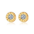 Pendientes de tuerca con números romanos en oro rosa y piedra de circonita central - Dorado