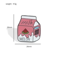 Detailed view of pink melon milk box enamel pin showing 29mm height and 26mm width dimensions - Melon Style (XZ3351-5)