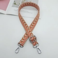 Adjustable orange and brown woven bag strap with silver metal hooks and buckle - White Orange Brown + Silver Hook