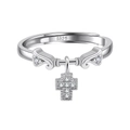 Elegant S925 sterling silver open ring with cross pendant and shimmering zircons - Silver Rhinestone Cross Pendant Ring (SR337-P)