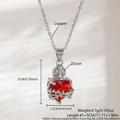 Silver cross necklace with red heart zircon pendant and detailed size measurements - White Gold Plated NAC12-8