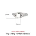 Elegant wave-shaped S925 sterling silver ring setting in white gold for 6x8mm stones - Platinum Plated (6*8mm)