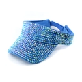 Detail of blue sun visor cap with sparkling rhinestones and adjustable strap for women - Light Blue with AB Rhinestones