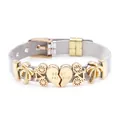 Silver and gold 10mm mesh strap bracelet with Best Friend heart charm and palm tree sliders - X-Two Tone (Coconut Bicycle Heart)