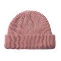 Pink knitted beanie hat in warm wool blend with stylish cuffed design for winter season - One Size / Pink