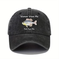 Detailansicht der gewaschenen Baumwollkappe mit Women Want Me Fish Fear Me Stickerei - Einheitsgröße / Gewaschenes Schwarz