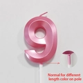 Pink numeral 9 birthday candle with pearlescent finish on white plastic stand - Number 9 / Pink