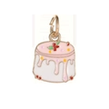 Pink and white cake shaped pendant with cherry detail and golden metal lobster clasp - Pink White Cake