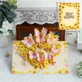 3D pop-up sunflower card with pink butterflies and Best Wishes greeting, 20x15cm - Flying Butterflies and Sunflowers