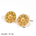 Vintage style gold floral stud earrings in stainless steel with 20mm beaded dome design - Flower Design (TE6981-G) / Gold